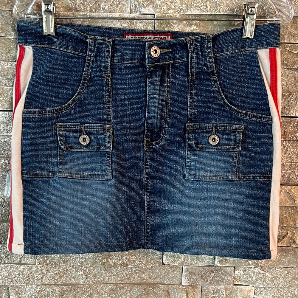 Vanilla Star DENIM Vintage Mini Skirt with Red and White Stripes